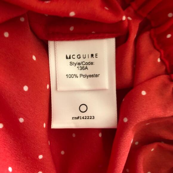 Maguire Feminine Red and White Polka Dot V-Neck Blouse with Peplum Detail Large - Picture 7 of 8